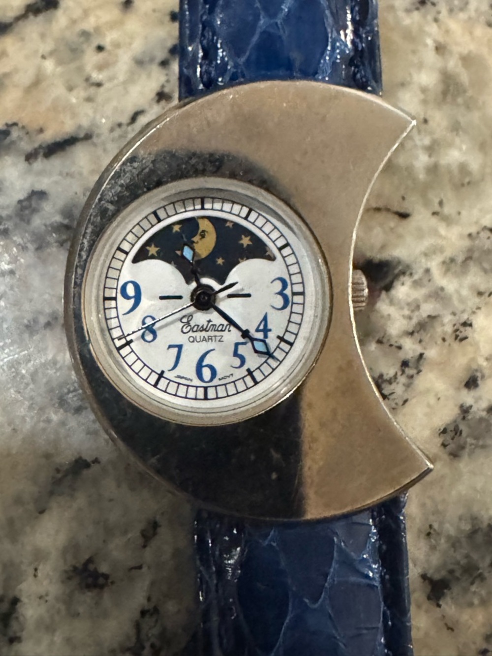 RARE! MOON PHASE WATCH, CRECENT SHAPE BY EASTMAN